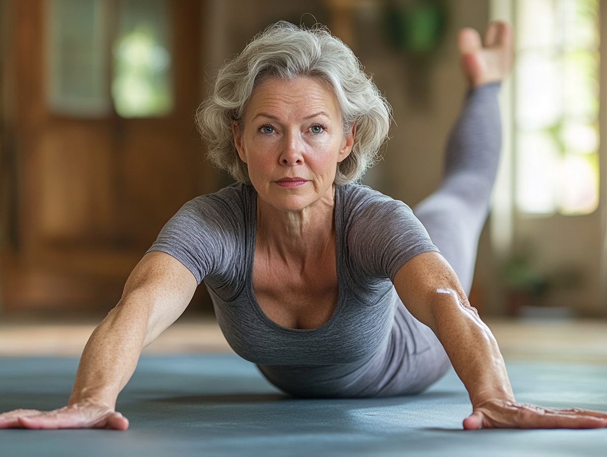 Групові заняття йогою для людей зрілого віку в затишній атмосфері студії